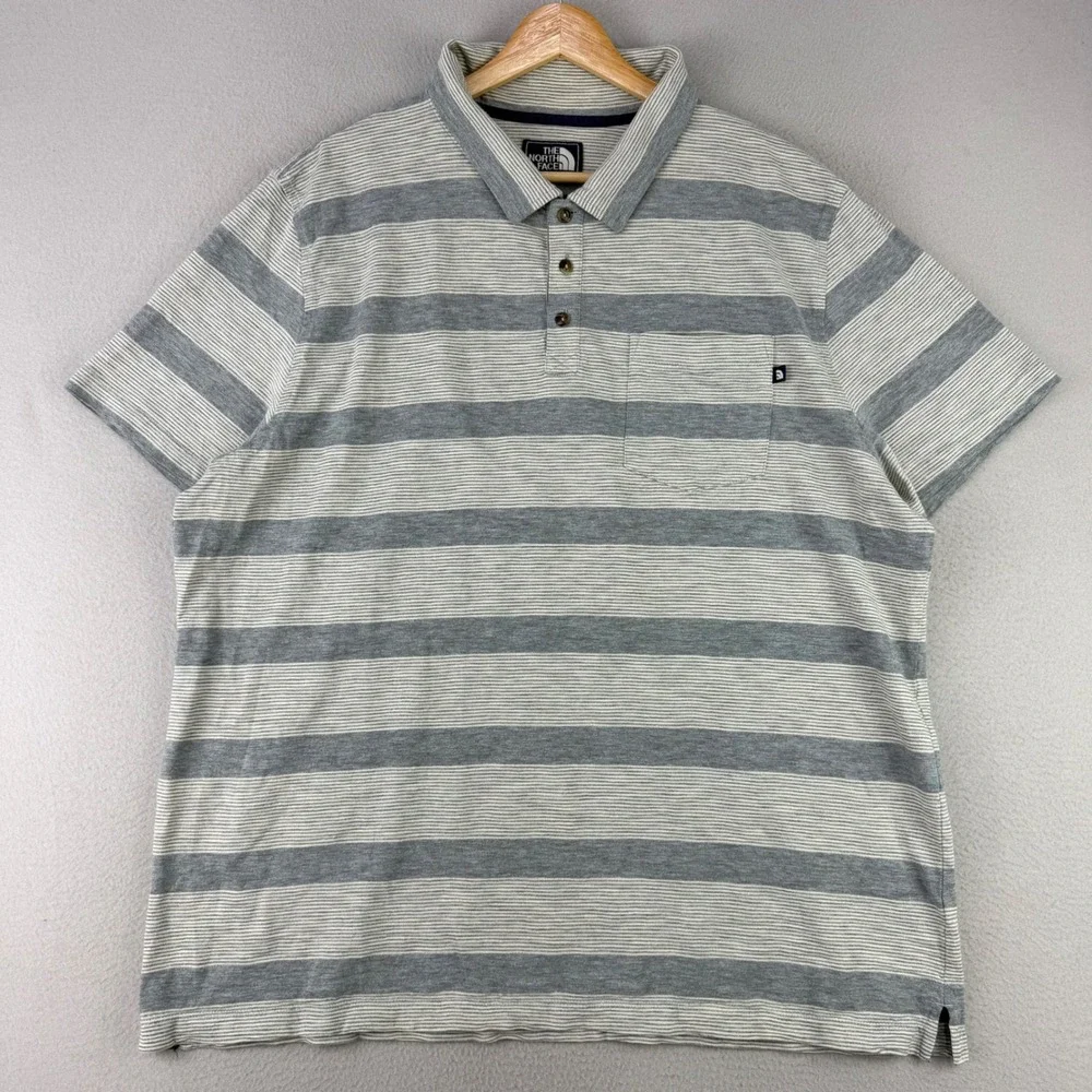 The North Face Striped Polo Shirt Mens XL Gray Short Sleeve Preppy Casual Work